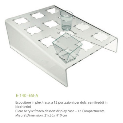 Exhibitor in transparent plexiglass with 12 positions for cakes in small glasses - cm. 21x30x H10