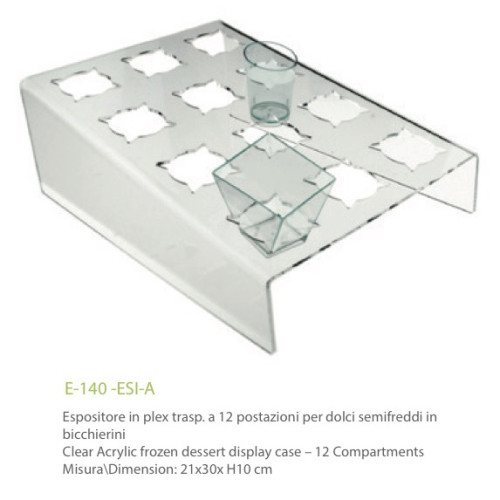 Exhibitor in transparent plexiglass with 12 positions for cakes in small glasses - cm. 21x30x H10