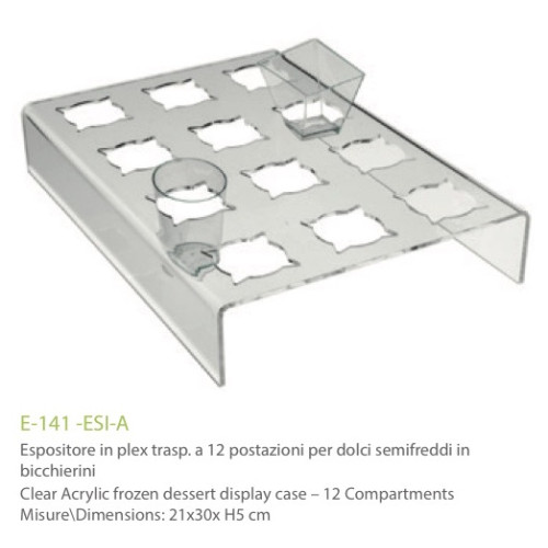 Exhibitor in transparent plexiglass with 12 positions for cakes in small glasses - cm. 21x30x H5