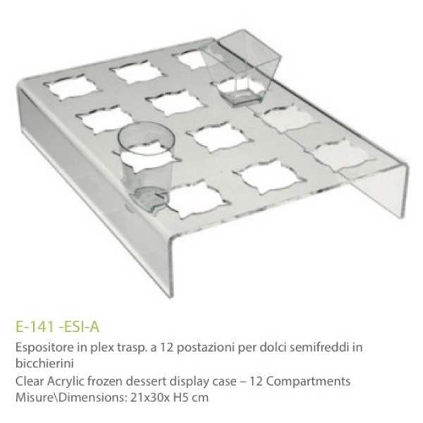 Exhibitor in transparent plexiglass with 12 positions for cakes in small glasses - cm. 21x30x H5