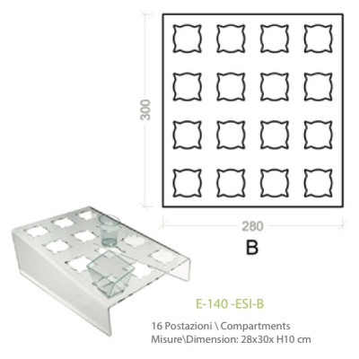 Exhibitor in transparent plexiglass with 16 positions for cakes in small glasses - cm. 28x30x H10