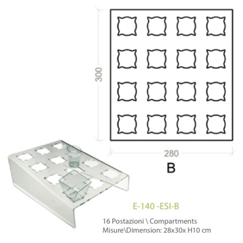 Exhibitor in transparent plexiglass with 16 positions for cakes in small glasses - cm. 28x30x H10