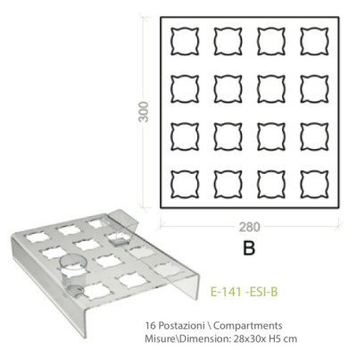 Exhibitor in transparent plexiglass with 16 positions for cakes in small glasses - cm. 28x30x H5