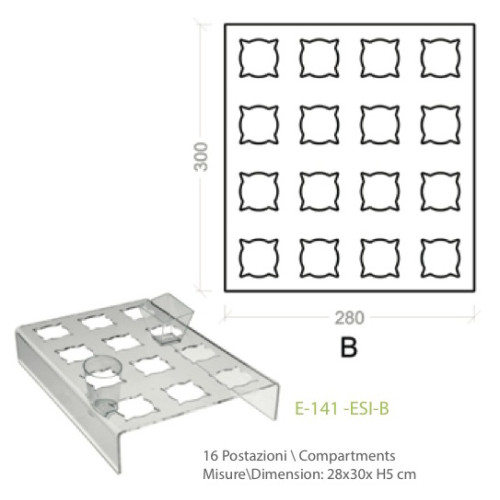 Exhibitor in transparent plexiglass with 16 positions for cakes in small glasses - cm. 28x30x H5