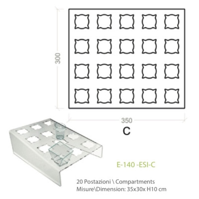 Exhibitor in transparent plexiglass with 20 positions for cakes in small glasses - cm. 35x30x H10
