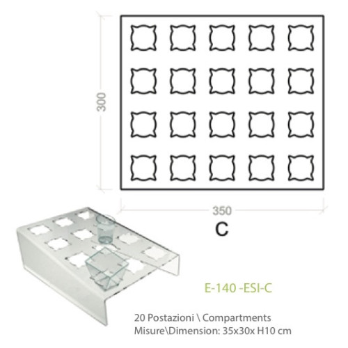Exhibitor in transparent plexiglass with 20 positions for cakes in small glasses - cm. 35x30x H10