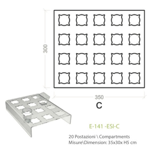 Exhibitor in transparent plexiglass with 20 positions for cakes in small glasses - cm. 35x30x H5
