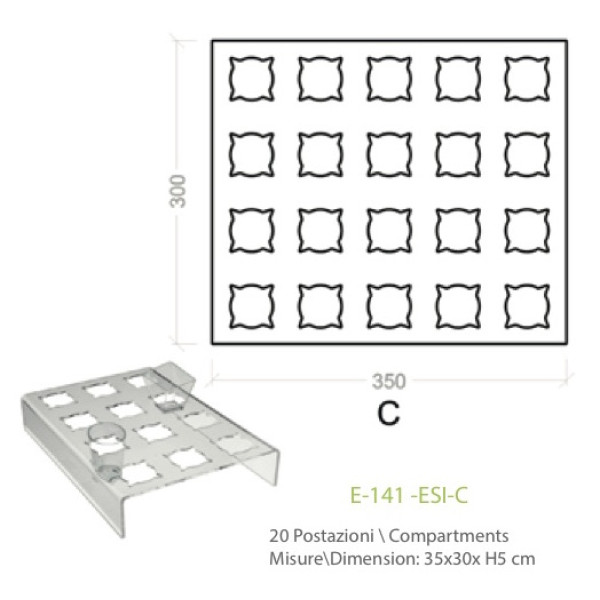 Exhibitor in transparent plexiglass with 20 positions for cakes in small glasses - cm. 35x30x H5