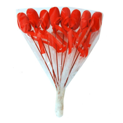 Pick red heart 3,7 cm high 35 cm with ribbon - 8 pieces
