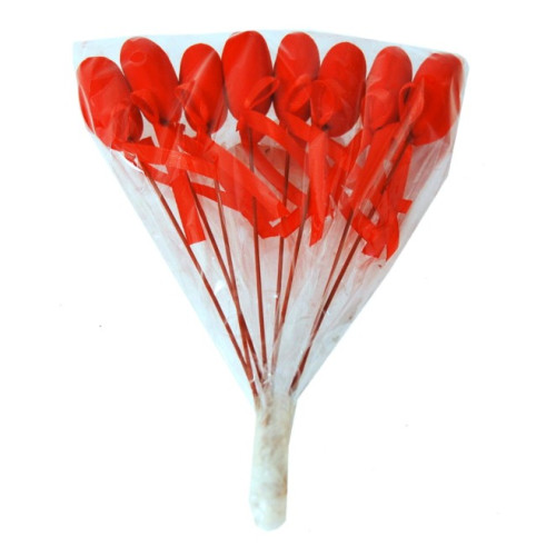 Pick red heart 3,7 cm high 35 cm with ribbon - 8 pieces