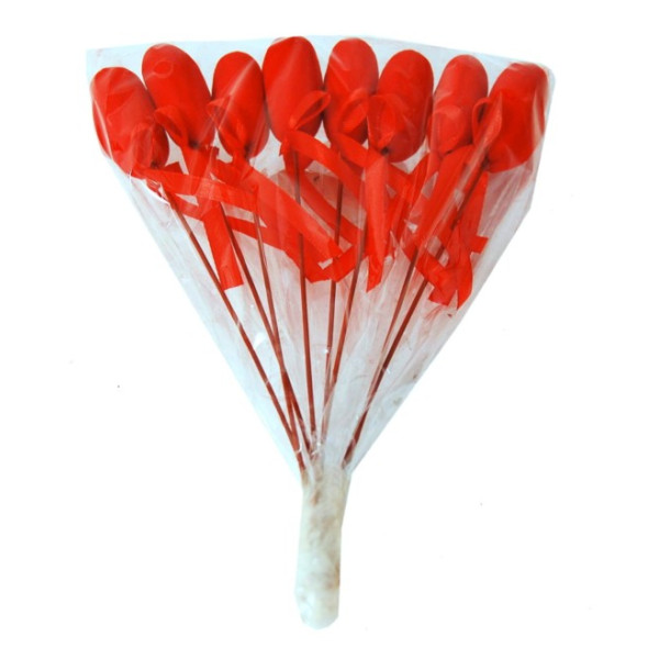 Pick red heart 3,7 cm high 35 cm with ribbon - 8 pieces