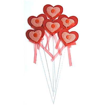 Pick red heart Felt cm.6 high cm.24 with button - 6 Pieces
