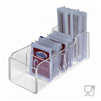 Sugar packet and coffee stirrers holder clear plexiglass 4 dividers cm.16,5x7x6
