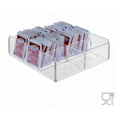 Sugar packet holder clear plexiglass 6 dividers cm.17x17x5