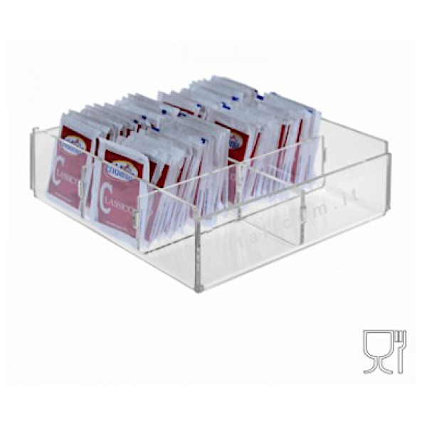 Sugar packet holder clear plexiglass 6 dividers cm.17x17x5