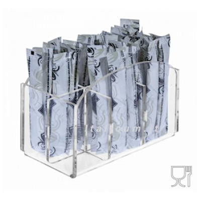 Sugar stick-packet holder clear plexiglass 6 dividers cm.12,5x7x10