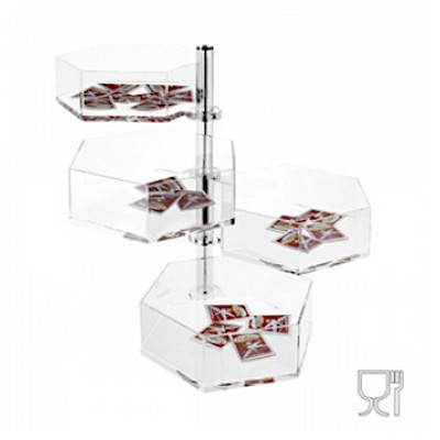 Hexagonal transparent plexiglass sugar bar holder 4 shelves cm.25x30x30