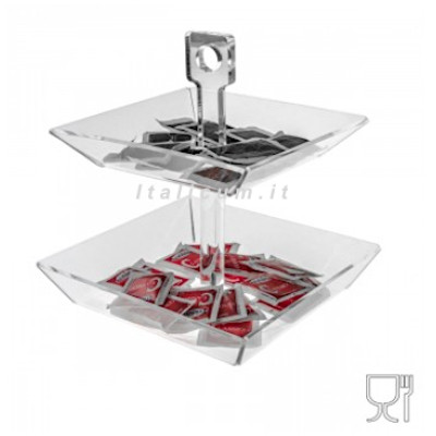 Transparent plexiglass sugar packet or candy holder 2 shelves cm.18x18 and 22x22 H.23