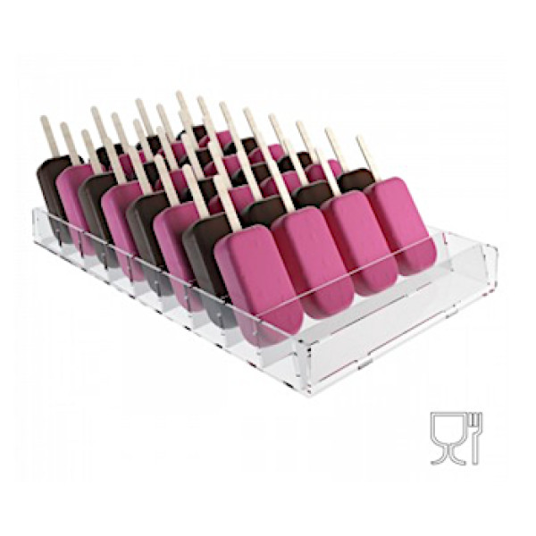 ICE LOLLY or ICICLES clear acrylic tray display 36 slots 9 rows cm.48x29x5