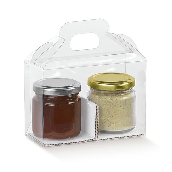 Clear jars holder box in PVC Handbag with handles mm.130x60x120  - 10 Pcs.