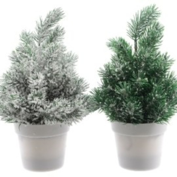 Pair of small Christmas trees green + snow 20 cm