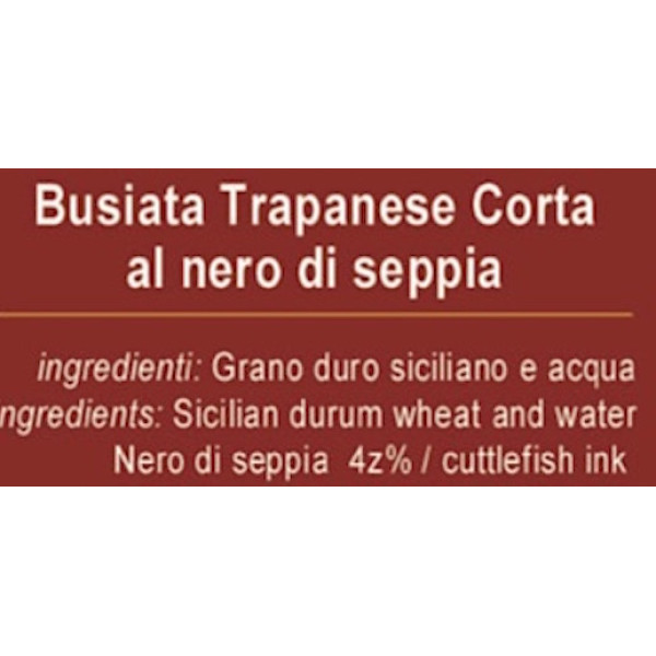 Trapani busiate with cuttlefish ink - Artisan 100% Sicilian durum wheat - 24 packs of 500 gr.
