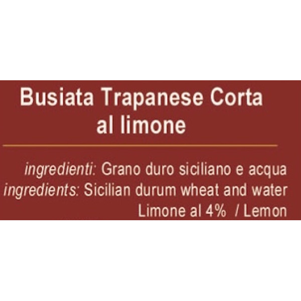 Artisan lemon busiate 100% Sicilian durum wheat - 24 packs of 500 gr.
