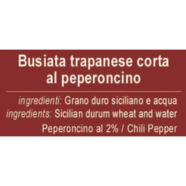 Artisan chili pepper busiate 100% Sicilian durum wheat - 24 packs of 500 gr.