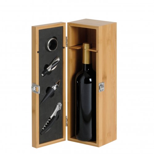 Bamboo wooden box for 1 bottle with 4 accessories