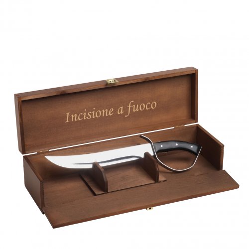 Champagne saber in brown showing box