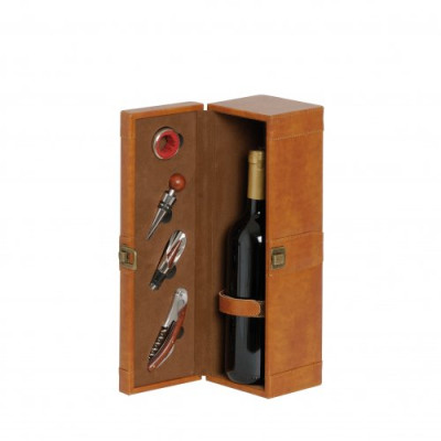 Tobacco leather bottle holder box with 4 accessories