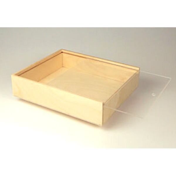 Wooden box with transparent plex sliding lid cm.27 x 21.5 x 5.1