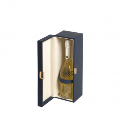 Blue leather wooden box for 1 bottle