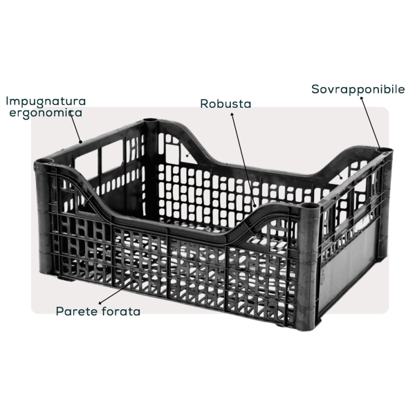 Recycled plastic fruit and vegetable crate cm.30x50x17.5 - Pallet 128 pieces