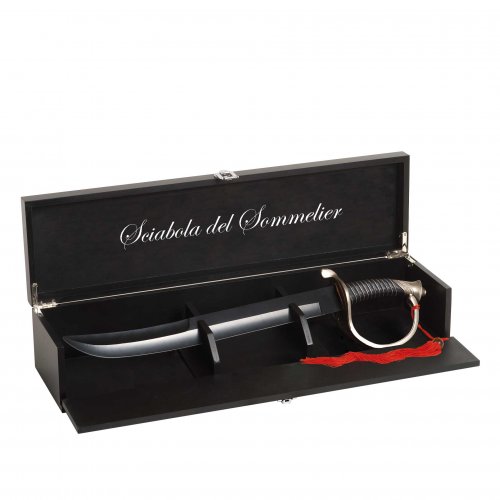 Sommelier saber in black showing box 