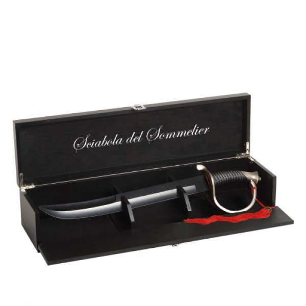 Sommelier saber in black showing box 