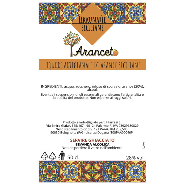 Handcrafted Sicilian orange liqueur - 50 cl. 28% Vol.