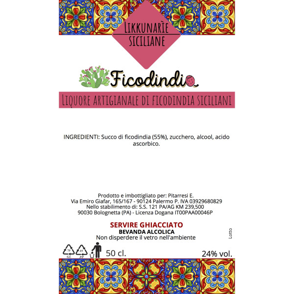 Handcrafted Sicilian prickly pear liqueur - 50 cl. 24% Vol.