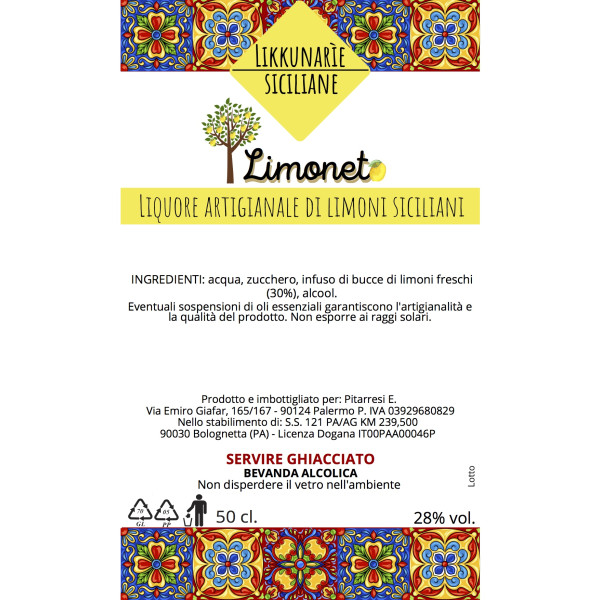 Handcrafted Sicilian lemon liqueur - 50 cl. 28% Vol.