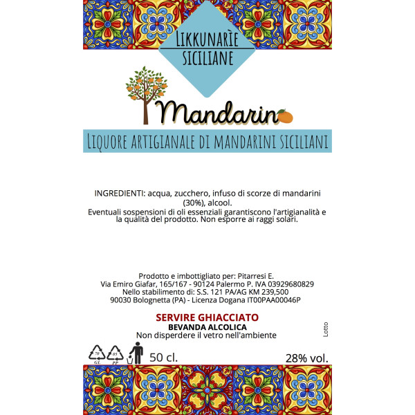 Handcrafted Sicilian mandarin liqueur - 50 cl. 28% Vol.
