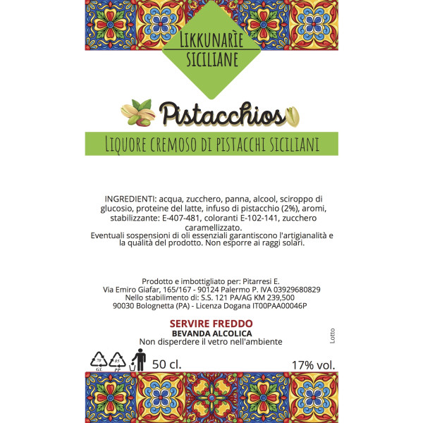 Handcrafted creamy Sicilian pistachio liqueur - 50 cl. 17% Vol.