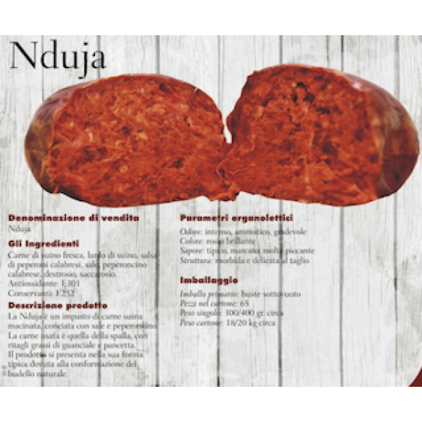 Hot spicy Nduja ham from Calabria Vacuum packed - Approximately 35,27 Oz. (Kg.1) 