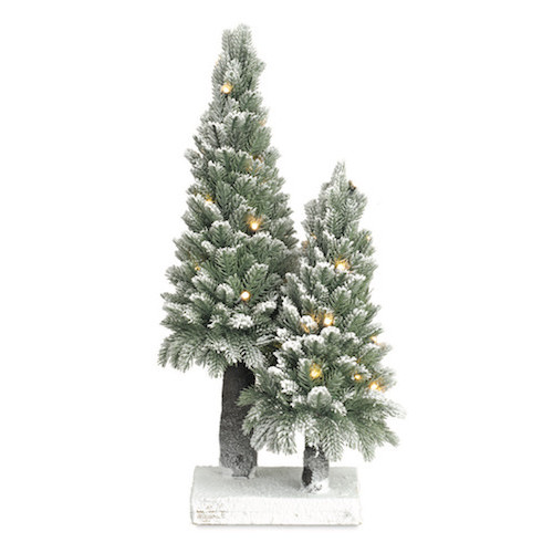 Snow-covered pines 18x51 cm with LED lights and base
