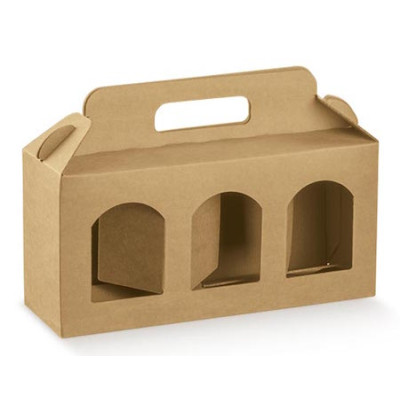 Cardboard boxes with handle for 3 single-dose jars of 150 gr. each mm.220x70x70 pcs.10
