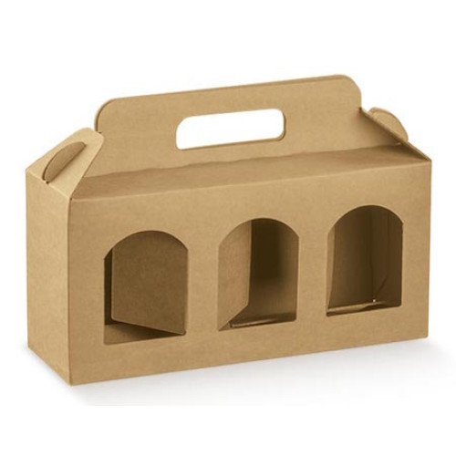 Cardboard boxes with handle for 3 single-dose jars of 50 gr. each mm.160x50x50 pcs.10