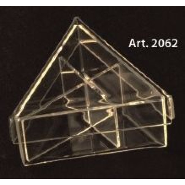 PLEXIGLASS triangular candy box with lid and dividers - 6 Pcs. - 90 mm. height 40 mm