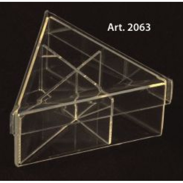 PLEXIGLAS BOX triangular with lid and dividers - 6 Pcs. - 100 mm. height 50 mm