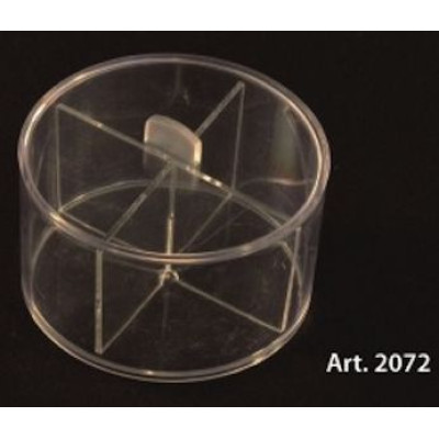 PLEXIGLAS BOXES round with lid and dividers - 6 Pcs. - diameter 100 mm. height 60 mm.