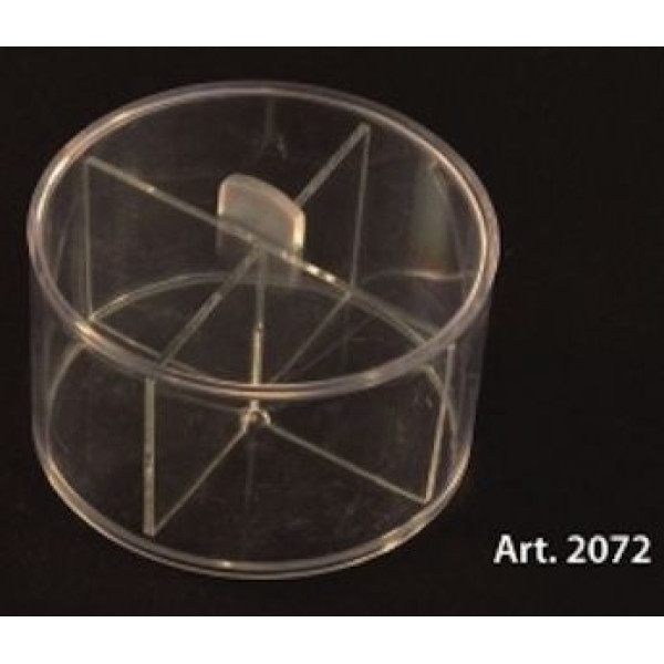 PLEXIGLAS BOXES round with lid and dividers - 6 Pcs. - diameter 100 mm. height 60 mm.