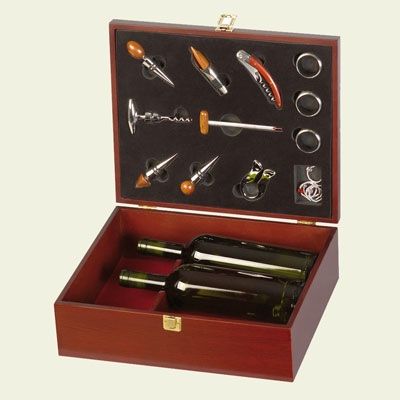 VARNISHED BURGUNDY WOODEN CASE BOX FOR 3 BOTTLES WITH 12 ACCESSORIES - 150 Pcs.